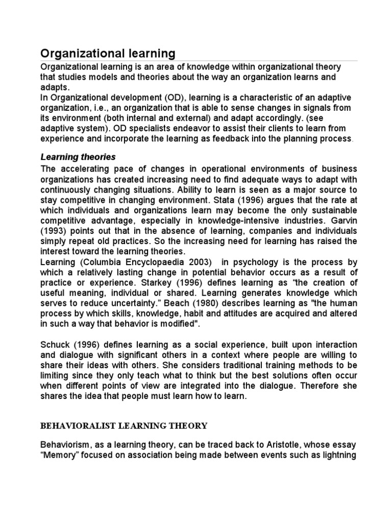 Understanding Organizational Learning | PDF | Behaviorism | Reinforcement