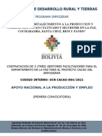 Contratación de 3 gestores facilitadores para proyecto cacao