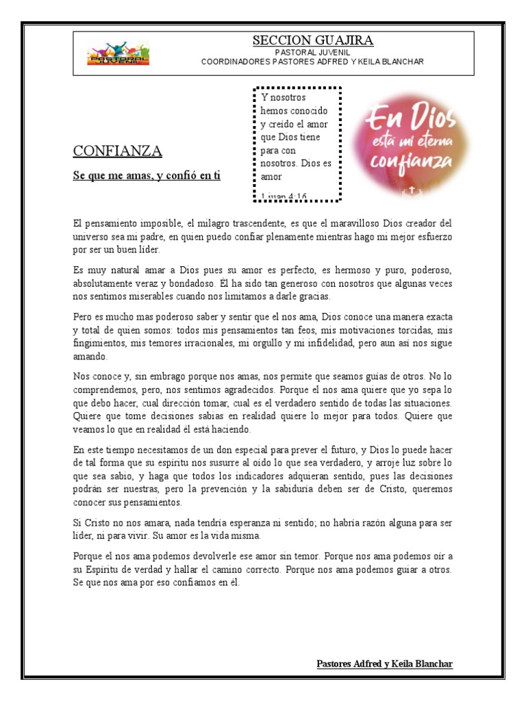 Confianza y Amor en la Pastoral Juvenil | PDF | Amor | Dios