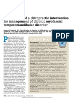 A Pilot Study of A Chiropractic Intervention For Management of Chronic Myofascial Temporomandibular Disorder