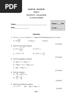 Test 2. Exponents - Logarithms