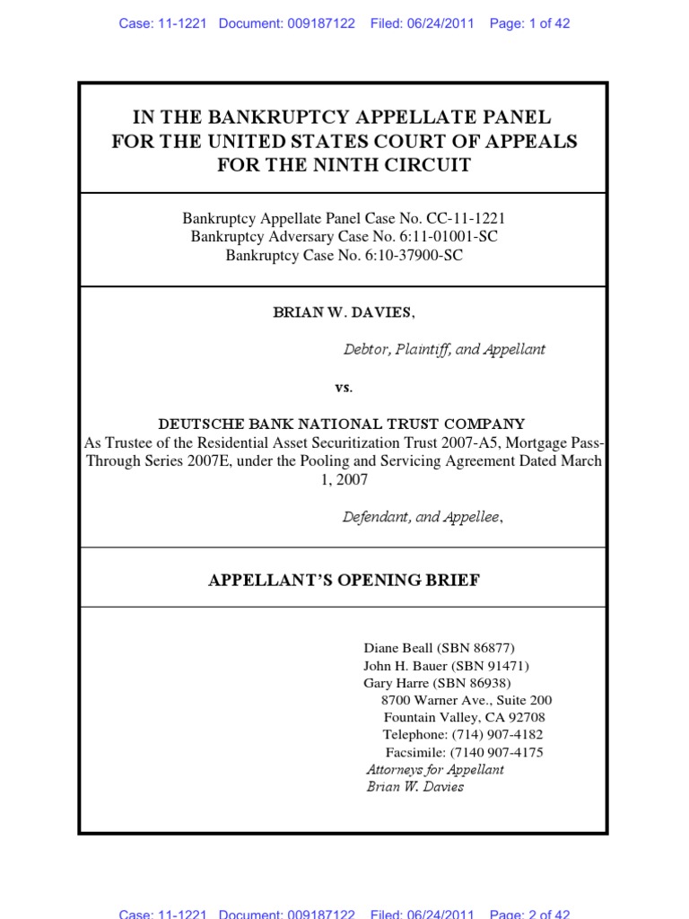 Davies Opening Appeal Brief California Bankruptcy Court Ninth