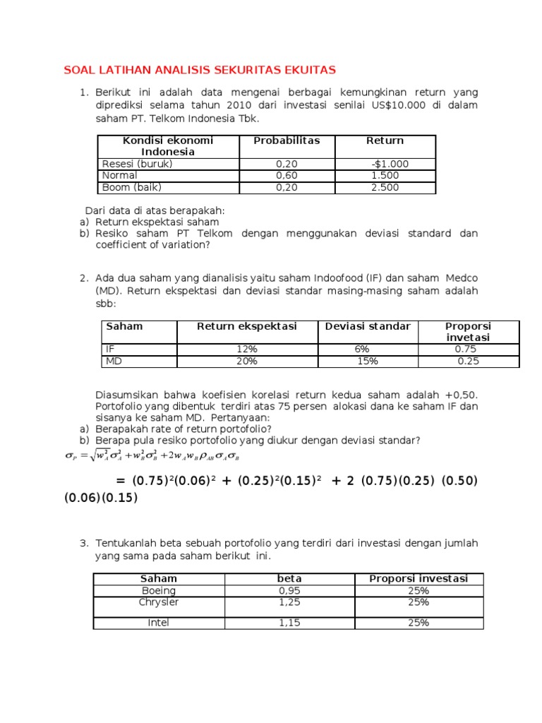 Soal Latihan Risk And Return 5 Okt 2010