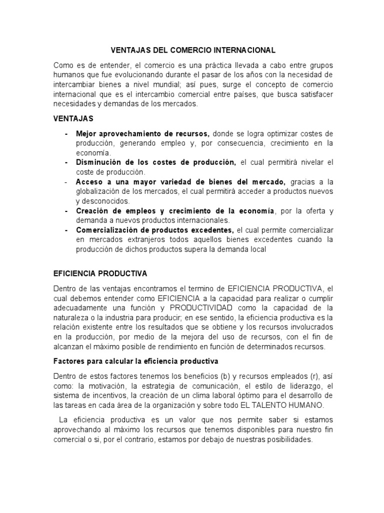 Ventajas Del Comercio Internacional | PDF | Mercado (economía) | Comercio