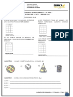 Avaliação de Matemática do 3o ano com 9 questões