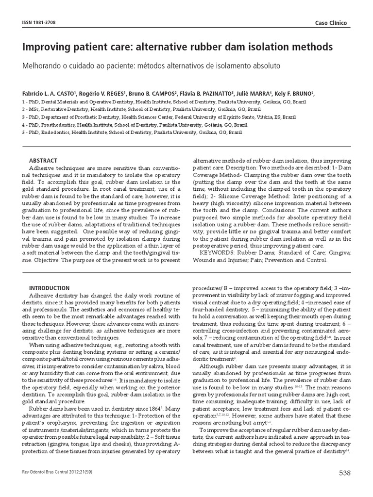 Improving Patient Care Alternative Rubber Dam Isolation Methods PDF