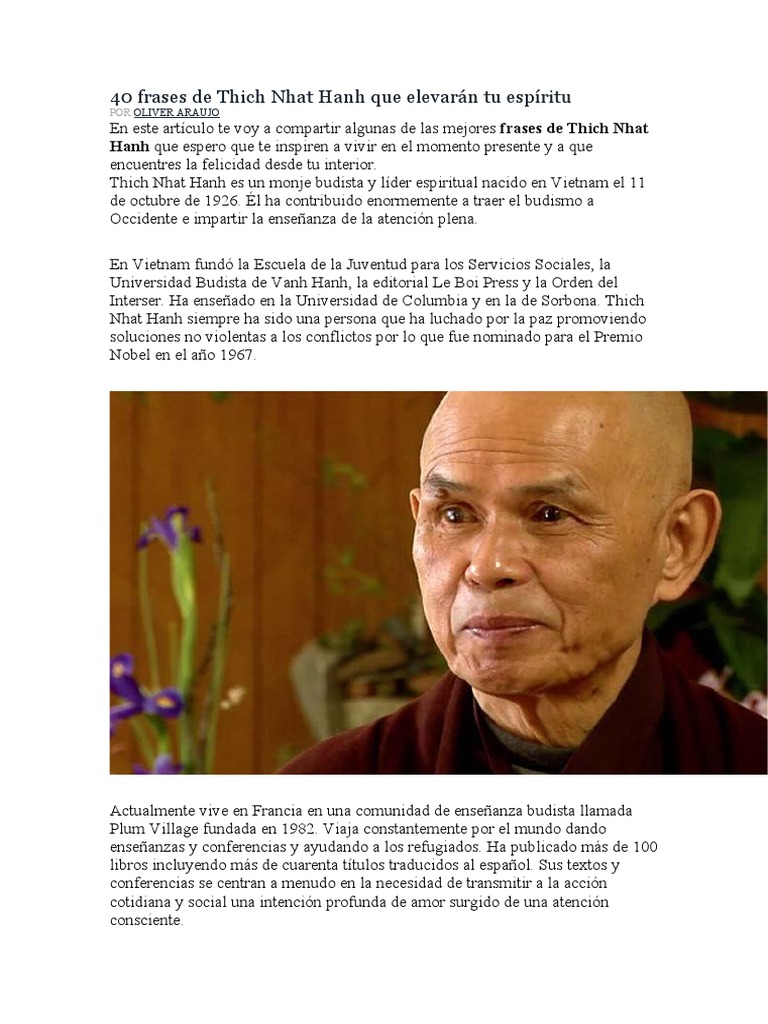 40 Frases de Thich Nhat Hanh Que Elevarán Tu Espíritu | PDF | Thích Nhất  Hạnh | Felicidad, image size:768x1024