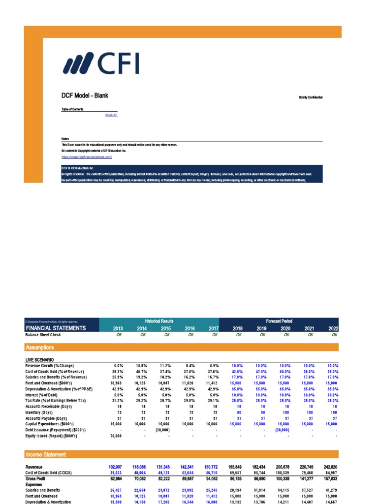 DCF Model - Blank: Strictly Confidential | Download Free PDF | Equity ...