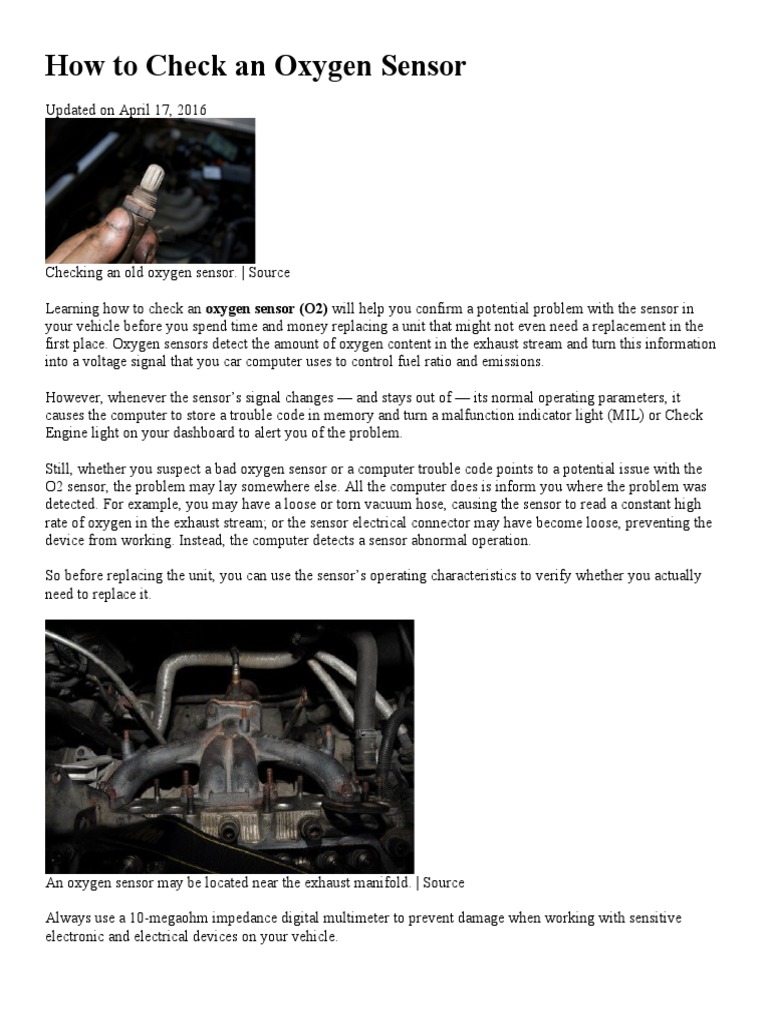 How To Check An Oxygen Sensor PDF Manufactured Goods Electrical