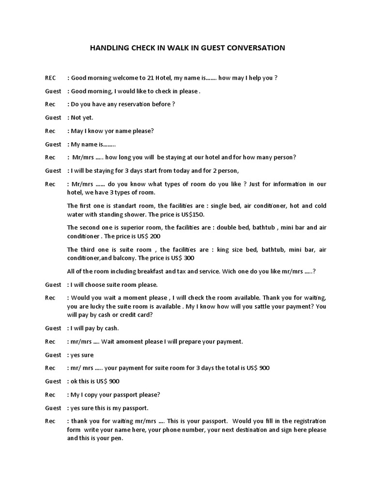 Walk-In Guest Check-In Procedure | PDF