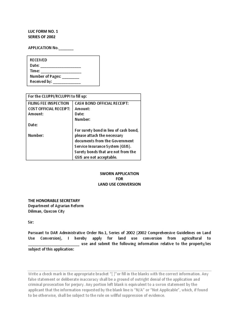DAR SWORN APPLICATION FOR LAND USE CONVERSION PDF Perjury Common Law
