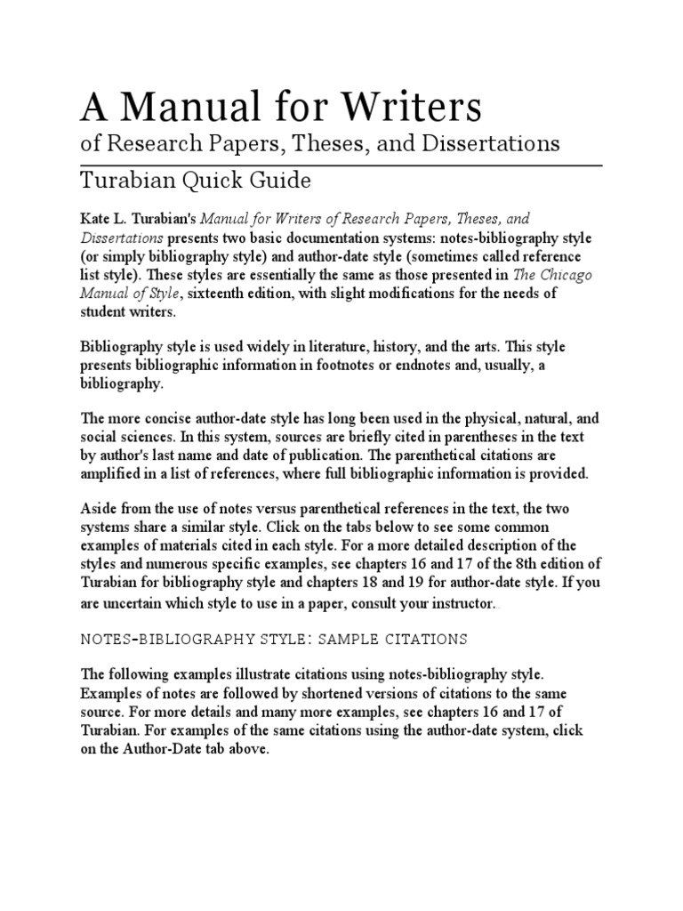 A Manual For Writers of Research Papers, Theses, and Dissertations