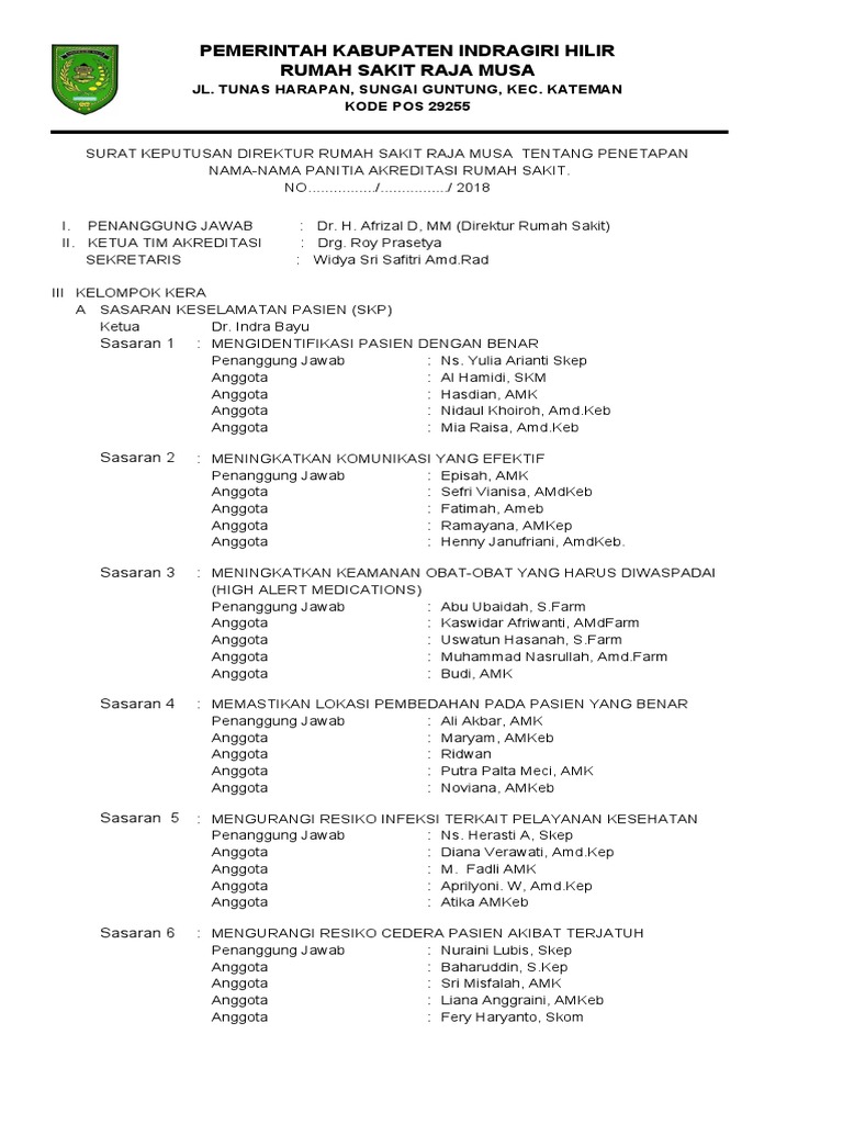 Penetapan Panitia Akreditasi RS Raja Musa | PDF | Kesehatan Holistik