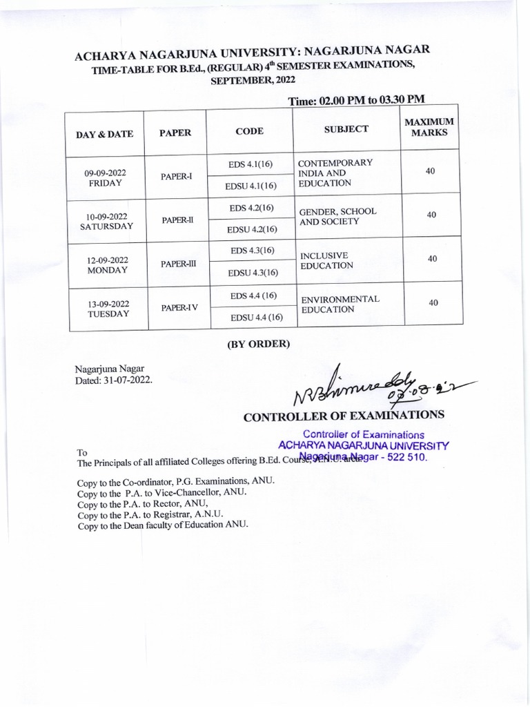 Acharya Nagarjuna University: Nagarjuna Nagar: Time-Table Examinations ...