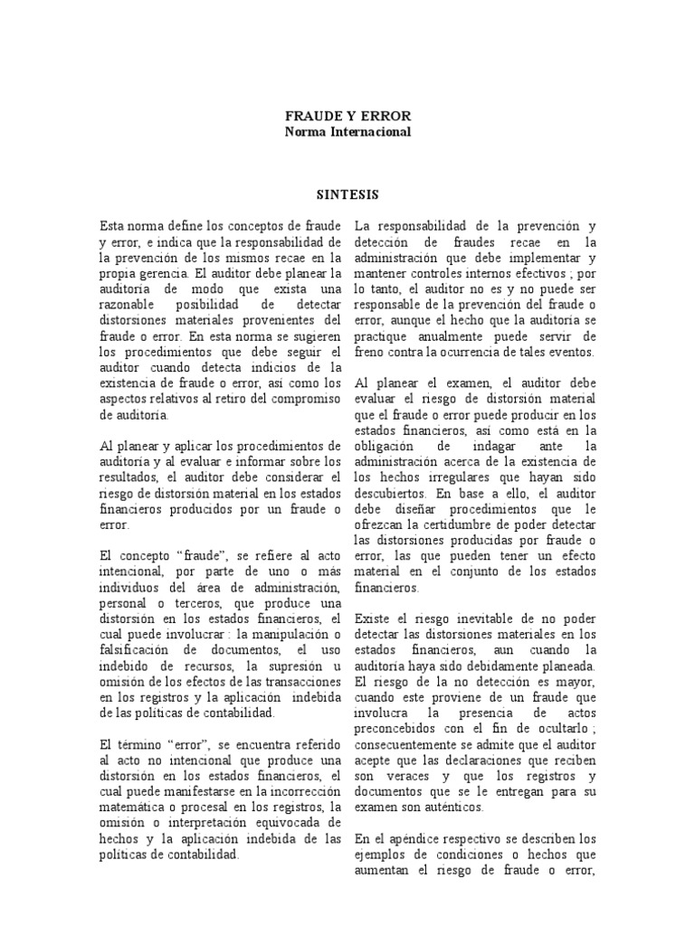 Fraude y Error | PDF | Auditoría financiera | Contralor