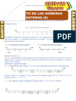 Conjunto de Los Números Enteros para Quinto Grado de Primaria