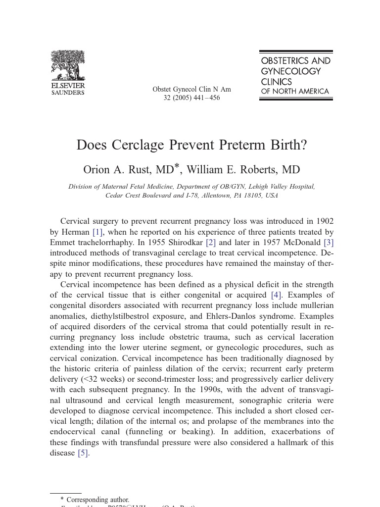 Cerclage and Preterm Birth Prevention | PDF | Preterm Birth | Miscarriage