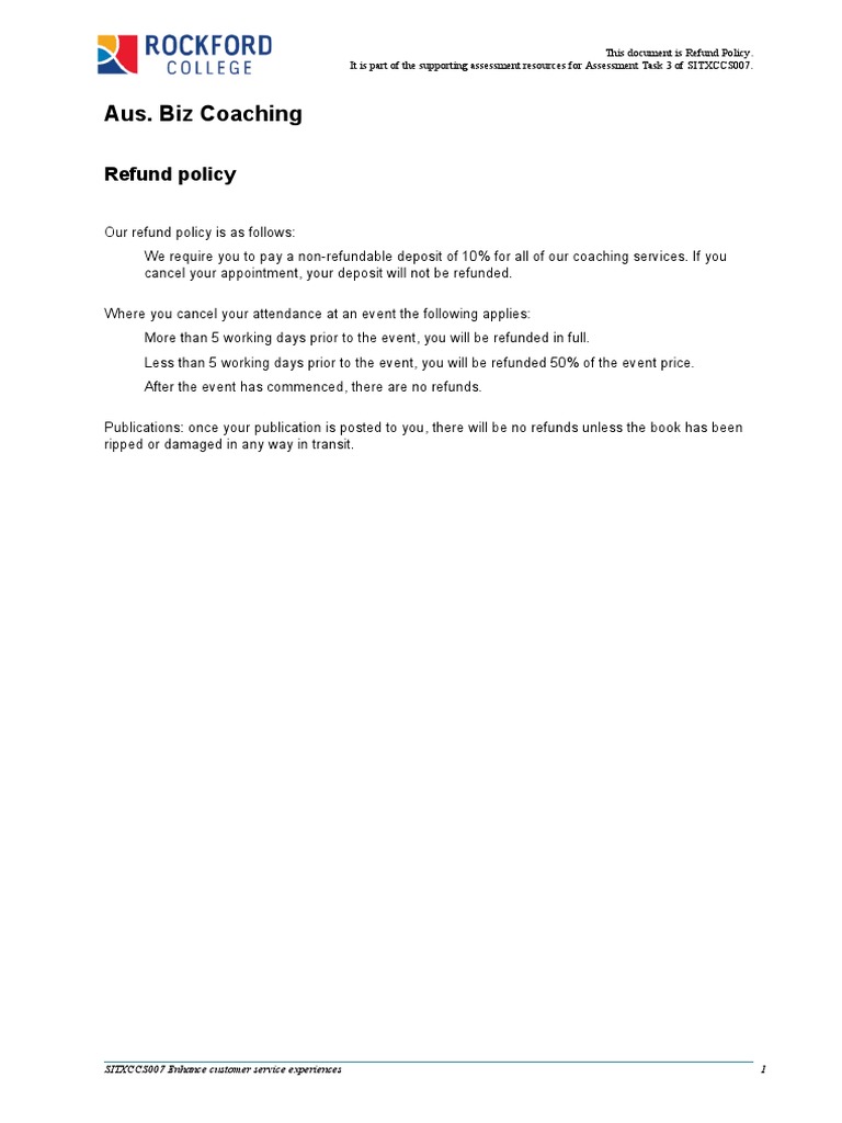 Aus. Biz Coaching Refund Policy PDF