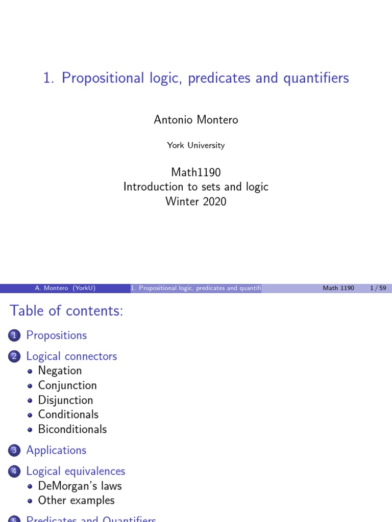 Propositional Logic, Predicates and Quantifiers: Antonio Montero | PDF ...