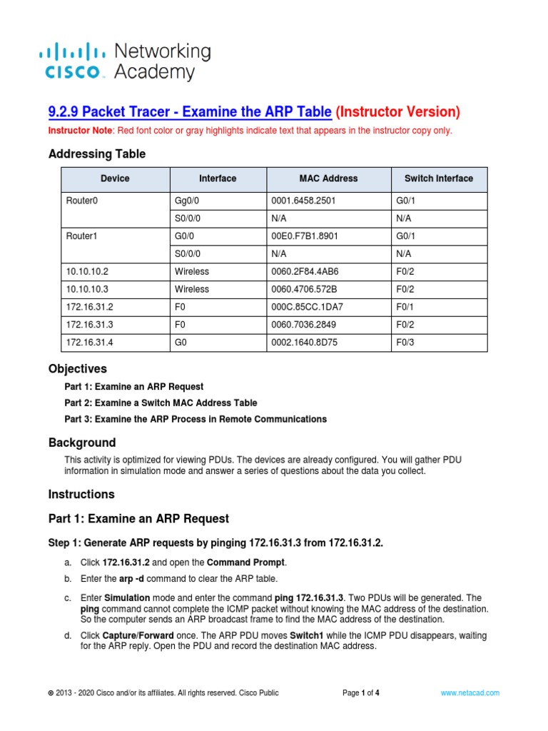 Examine ARP Table in Packet Tracer | PDF | Router (Computing ...