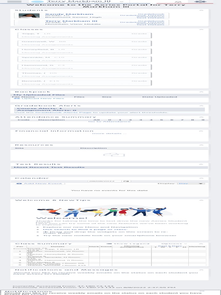 Aeries Student Dashboard