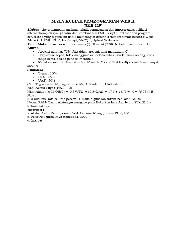 Silabus Pemrograman Web II | PDF | Metode & Bahan Ajar | Komputer