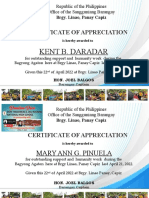 Kent B. Daradar: Certificate of Appreciation