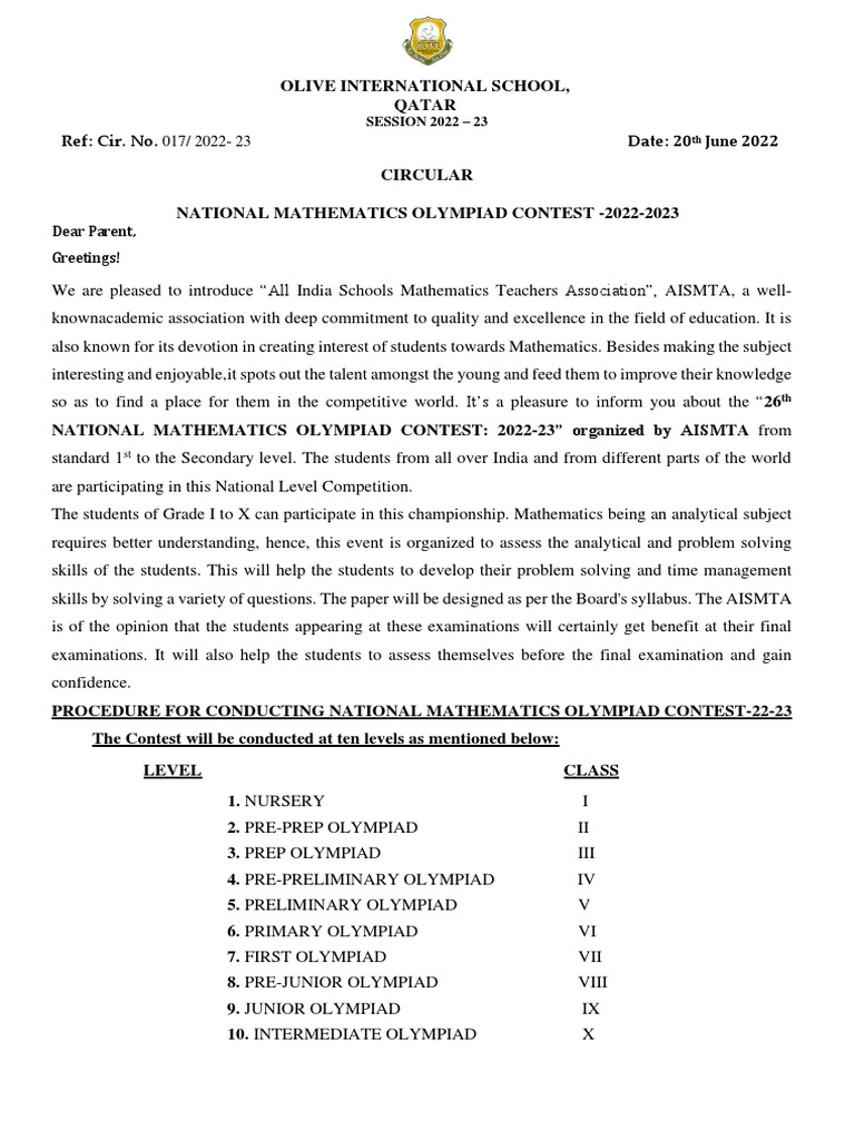 National Mathematics Olympiad 2022-23 | PDF | Test (Assessment ...