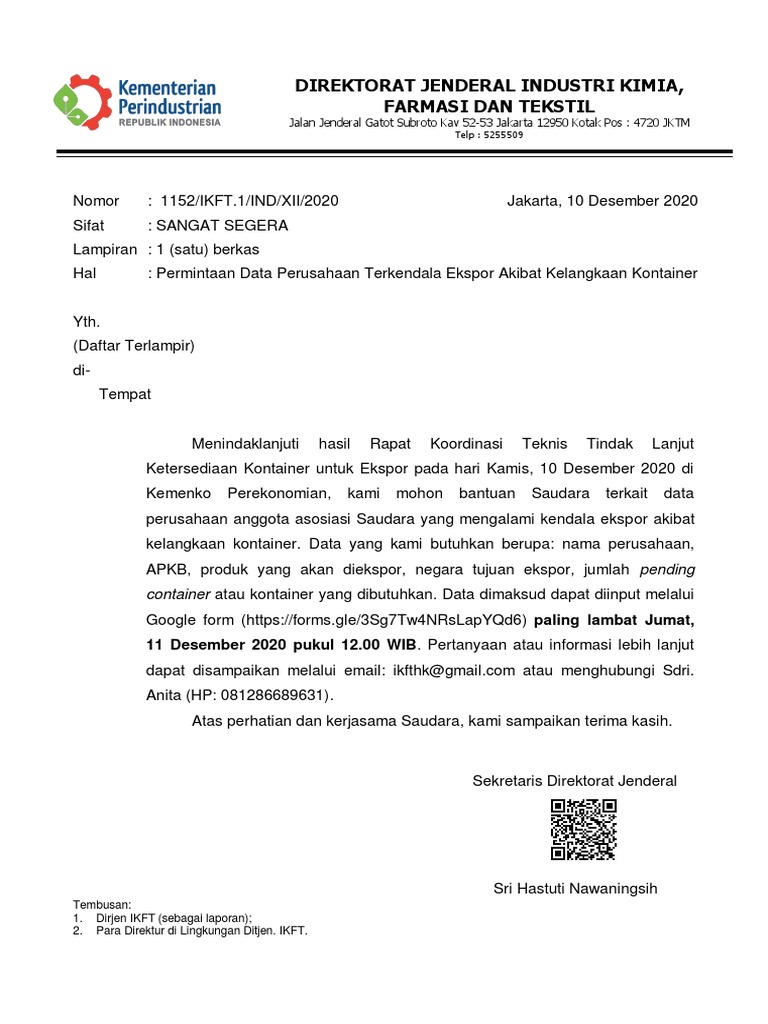 Surat Ses Ke Asosiasi Kelangkaan Kontainer | PDF | Sains & Matematika ...