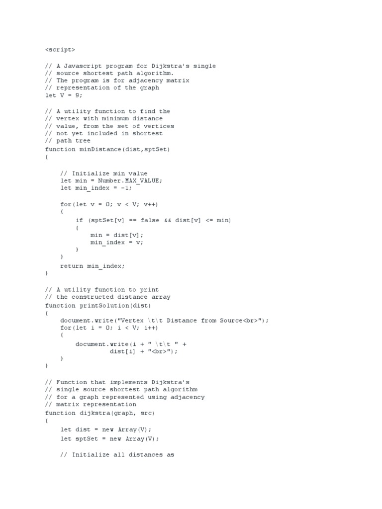 Javascript Implementation of Dijkastra's Algorithm | PDF | Mathematics ...