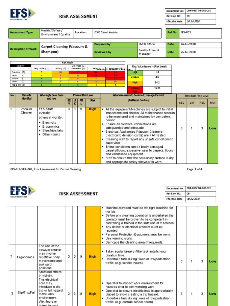 Carpet Cleaning Risk Assessment | PDF | Personal Protective Equipment ...