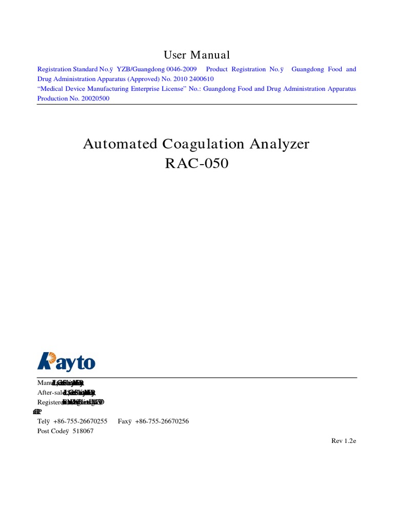Automated Coagulation Analyzer RAC-050: User Manual | PDF | Power ...