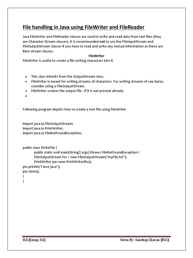 File Handling in Java Using Filewriter and Filereader | Download Free ...