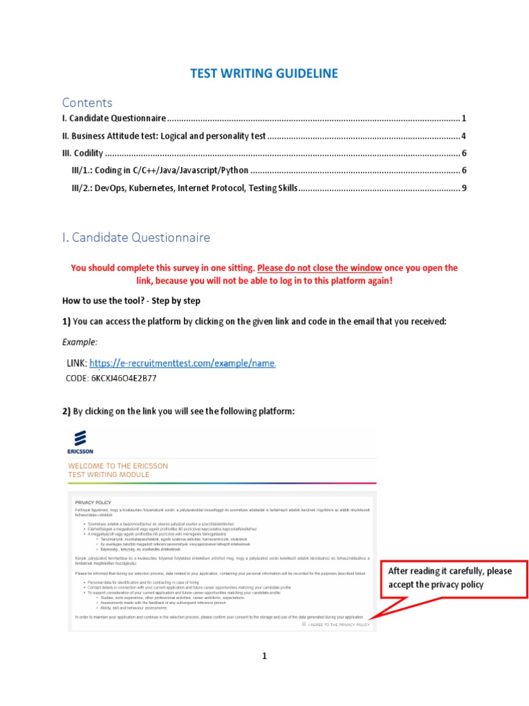 Ericsson Assessment Test Guidelines | PDF | Multiple Choice | Computer ...