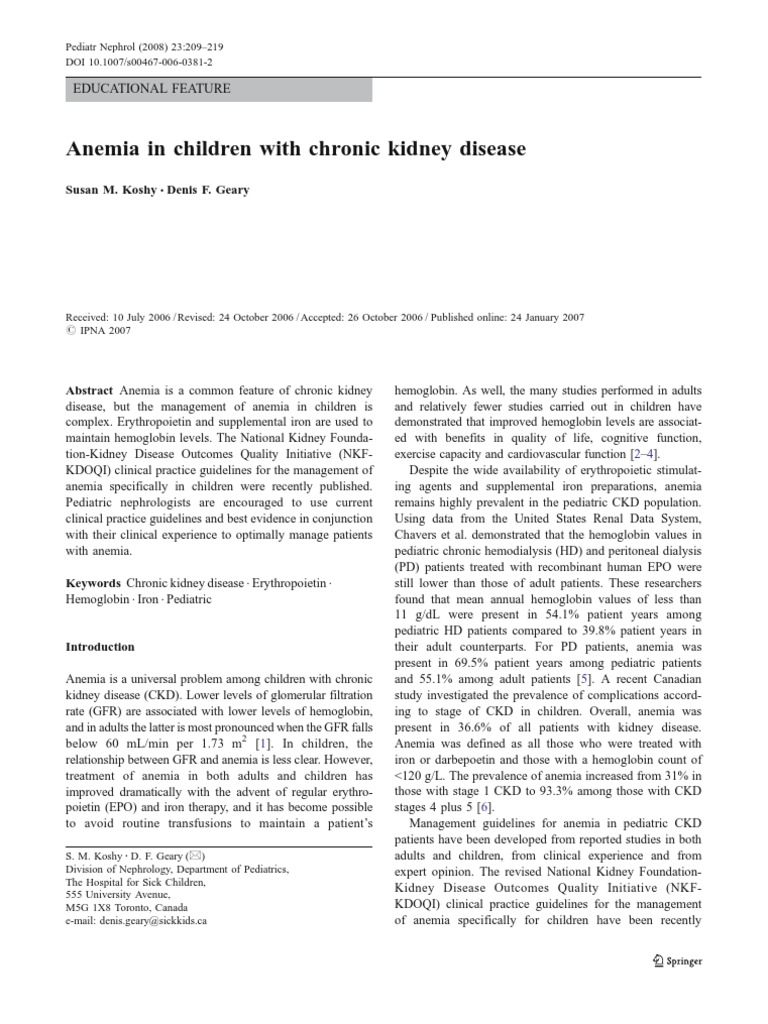 Anemia Management in Pediatric CKD | PDF | Chronic Kidney Disease | Anemia
