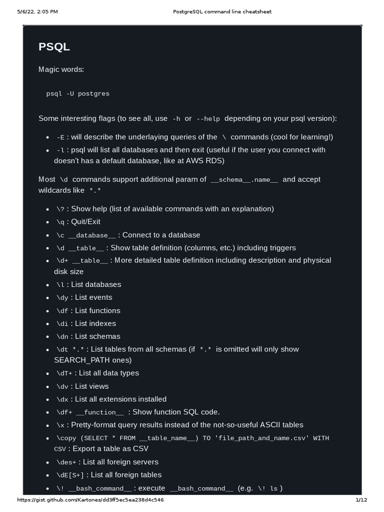 PostgreSQL Command Line Cheatsheet | PDF | Postgre Sql | Information ...