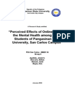 Perceived Effects of Online Class To The Mental Health Among BEED Students of Pangasinan State University, San Carlos Campus
