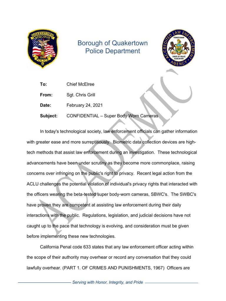 Lepsl 530 Module 7 Super Body Worn Cameras PDF Privacy Fourth Amendment To The United