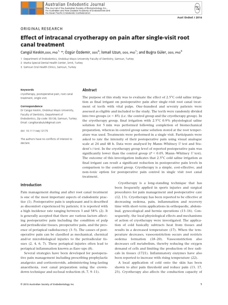 Pain Cryotherapy in Single Visit RCT | PDF | Clinical Medicine | Medicine