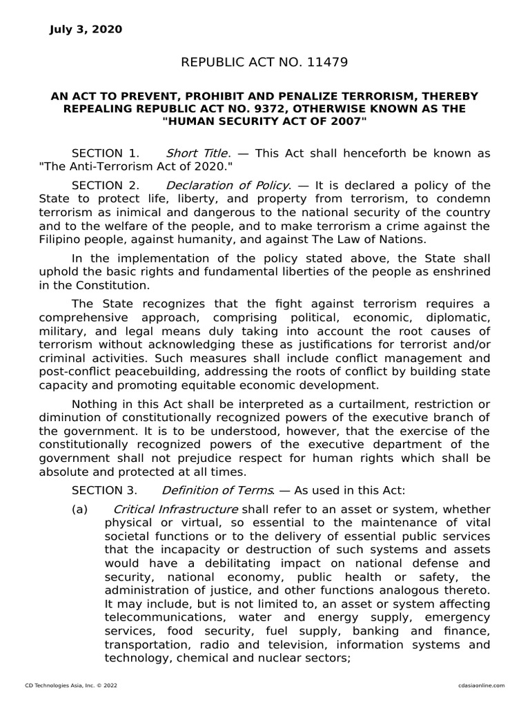 The Anti-Terrorism Act of 2020 | PDF | Detention (Imprisonment) | Arrest