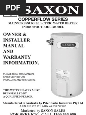 Saxon Copper Flow Electric-InstallerManual | PDF | Water Heating | Hvac
