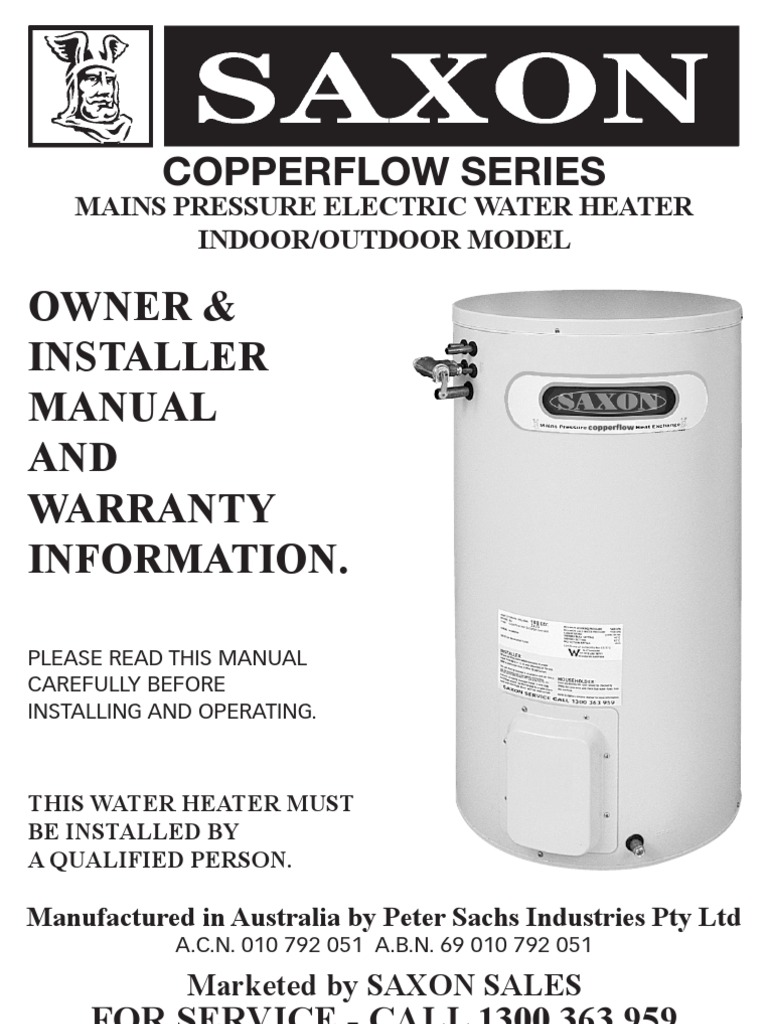Saxon Copper Flow Electric-InstallerManual | PDF | Water Heating | Hvac