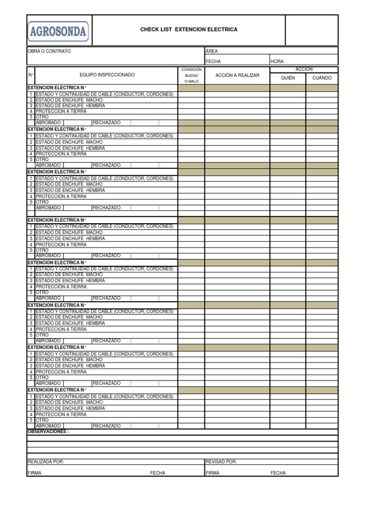Check List Extensiones | PDF