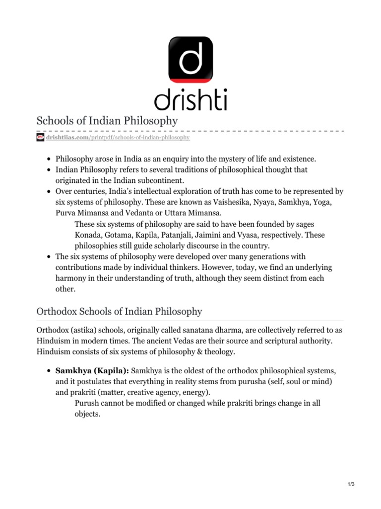 Orthodox Schools of Indian Philosophy | Download Free PDF | Vedanta ...