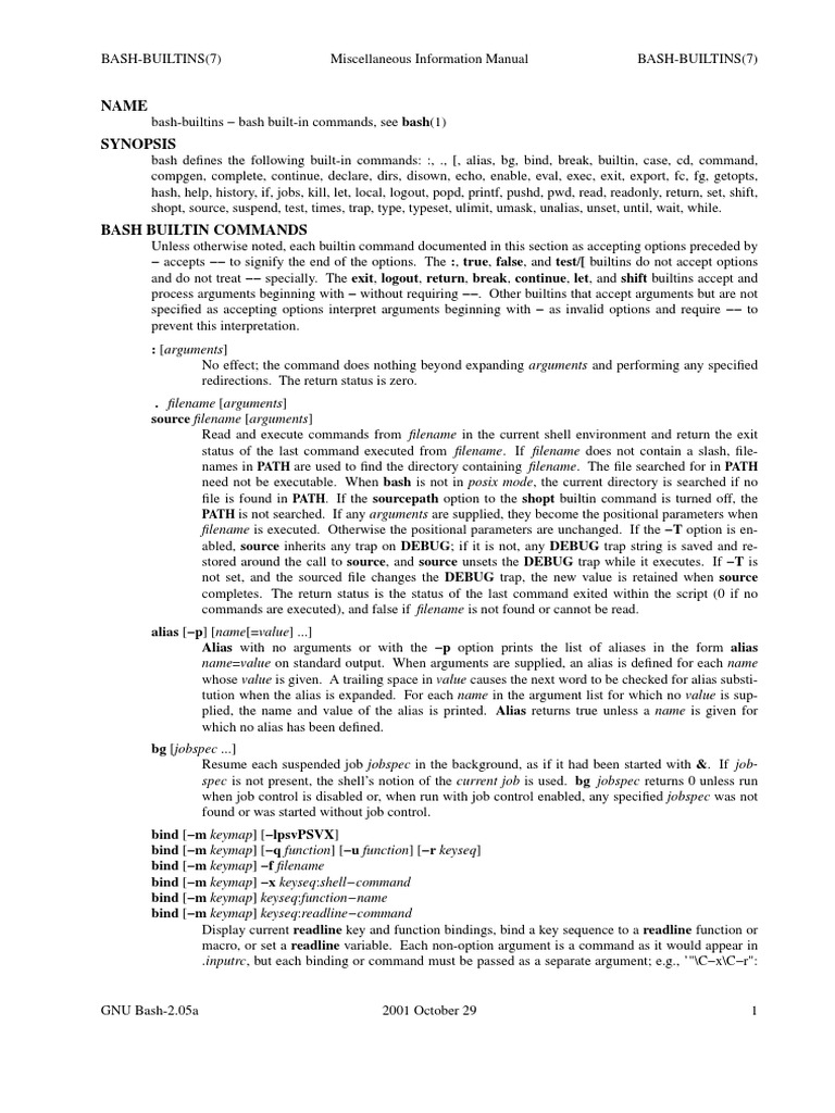 Bash Builtins | PDF | Parameter (Computer Programming) | Subroutine