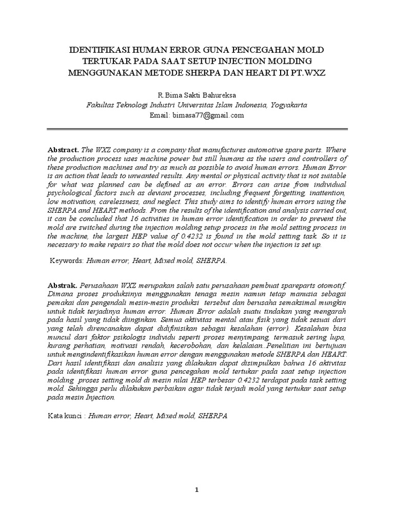 Identification of human error to prevent mold exchanged during