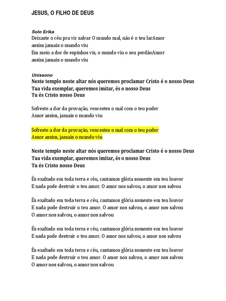 LETRA Jesus, o Filho de Deus | PDF