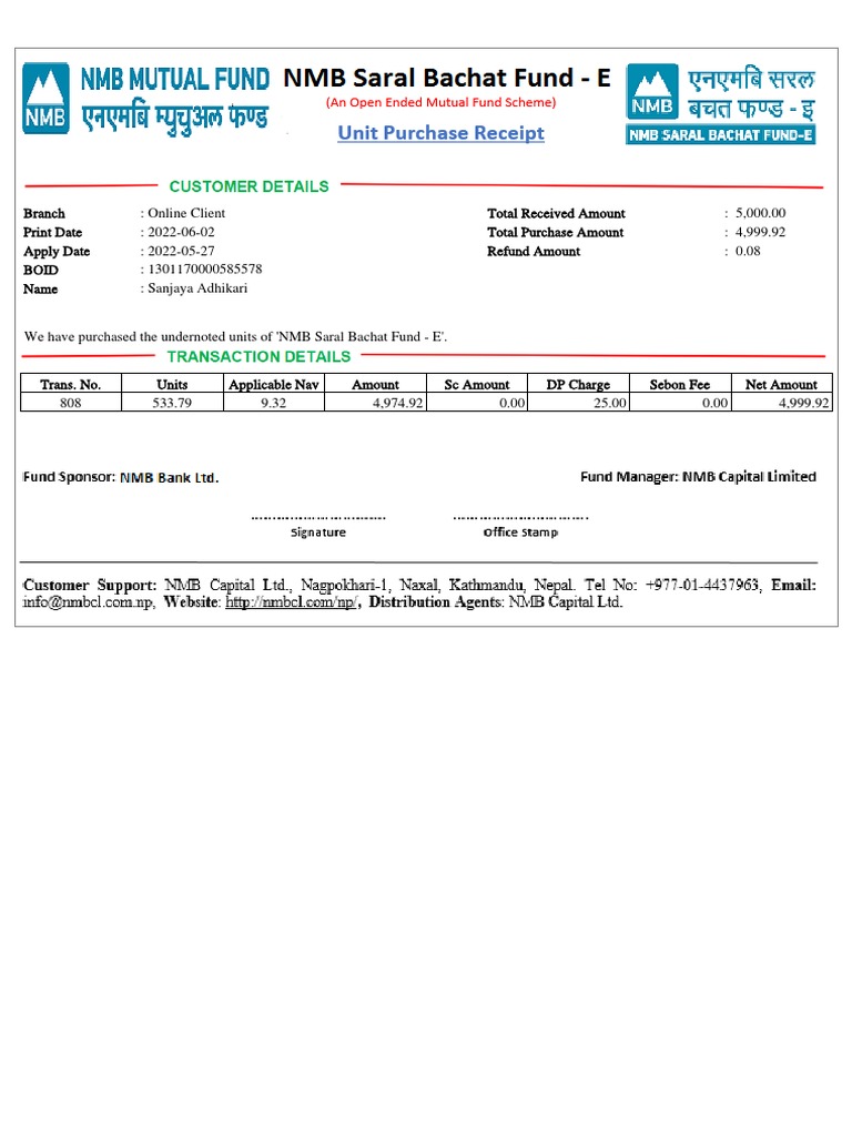 Unit Purchase Statement - May | PDF | Finance & Money Management