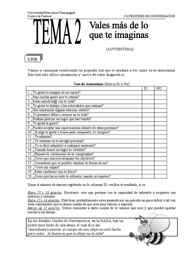 Tema 2 Vales Mas de Lo Que Te Imaginas | PDF | Autoestima