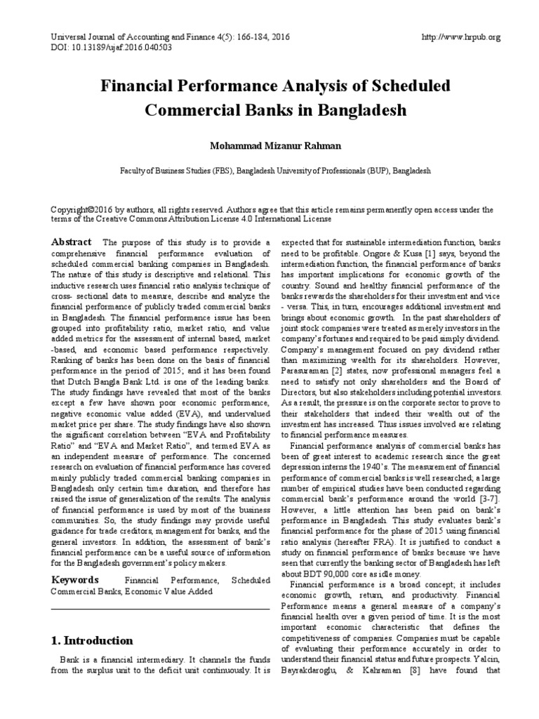 Financial Performance Analysis of Scheduled Commercial Banks in